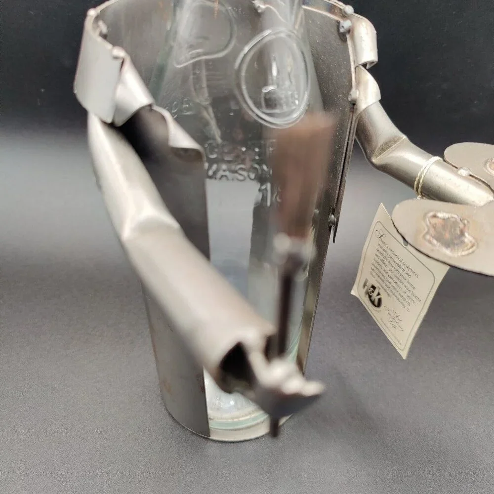 Wine Bottle Holder H&K Steel Sculpture Barbeque Cowboy & Shot Glass Holster